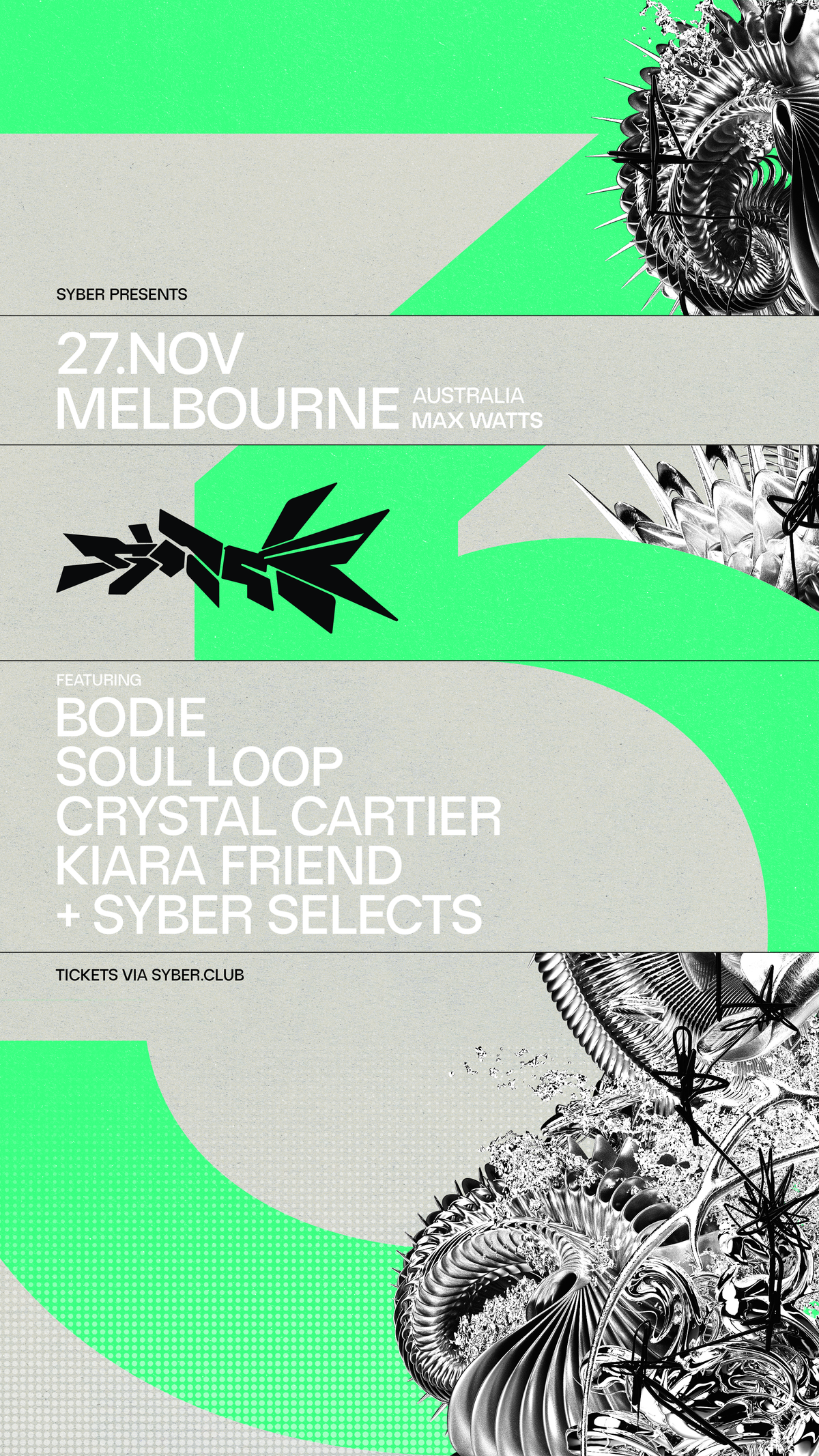 Poster: SYBER: 3rd Birthday, Melbourne, Fri 27 Nov 2026 at Max Watt's