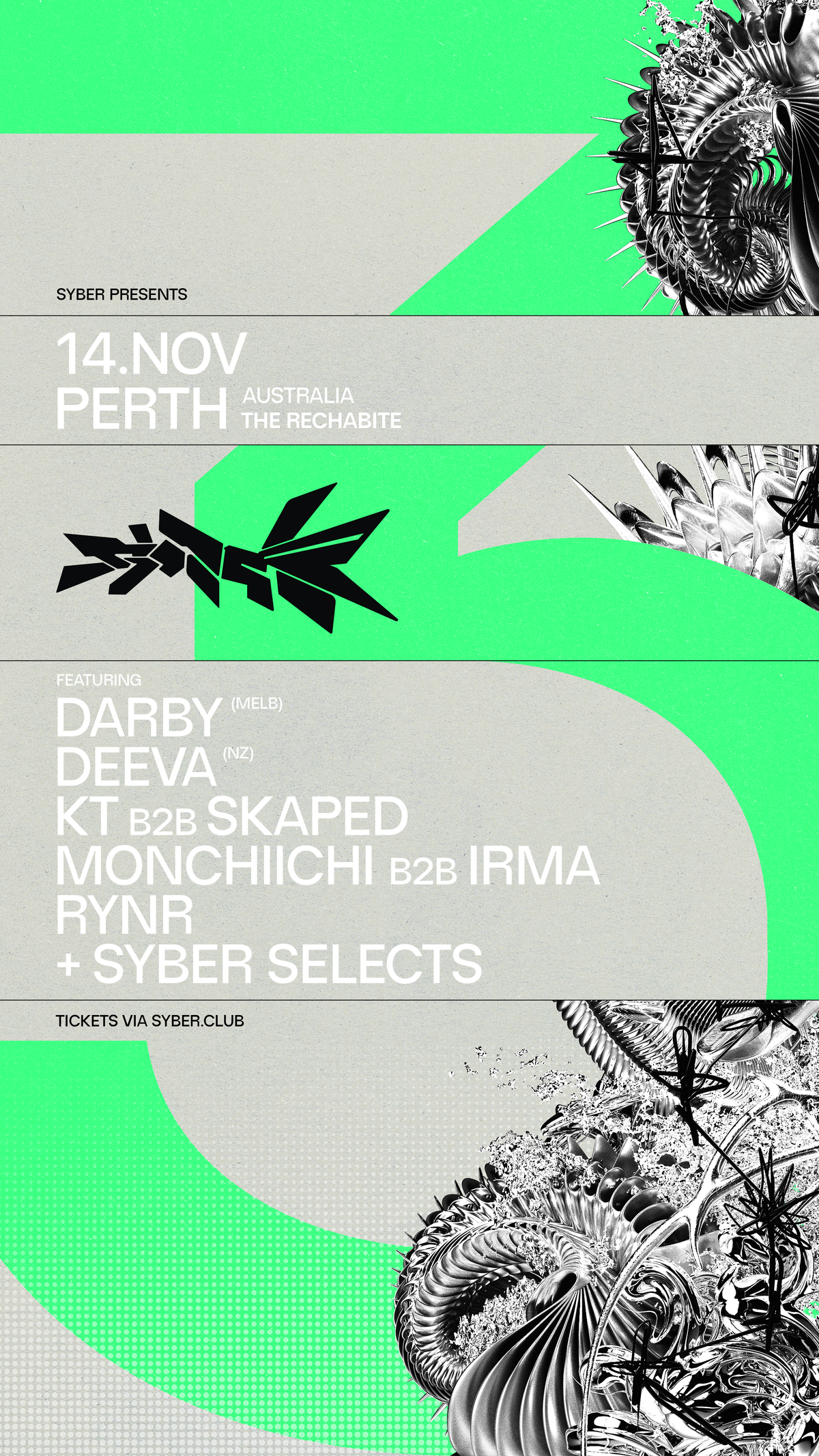 Poster: SYBER: 3rd Birthday, Perth, Sat 14 Nov 2026 at The Rechabite